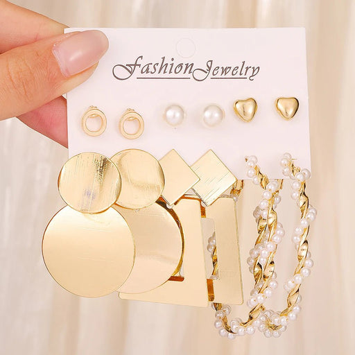 6 pares de delicados pendientes de aleación con diseño de perlas de imitación - Quierox - Tienda Online