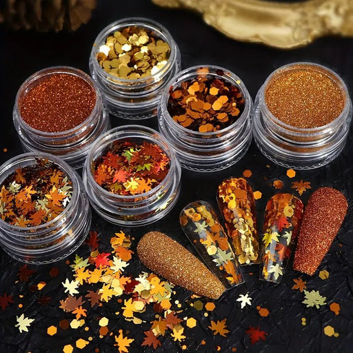 6 piezas/set Láminas de Oro para Uñas con Hojas Dauradas, Purpurina y Decoración Autumnal - Quierox - Tienda Online