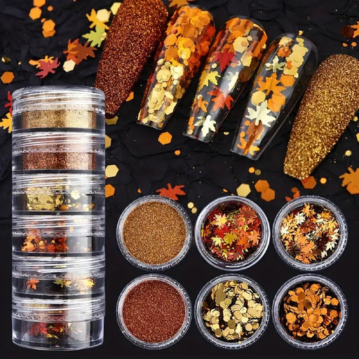 6 piezas/set Láminas de Oro para Uñas con Hojas Dauradas, Purpurina y Decoración Autumnal - Quierox - Tienda Online