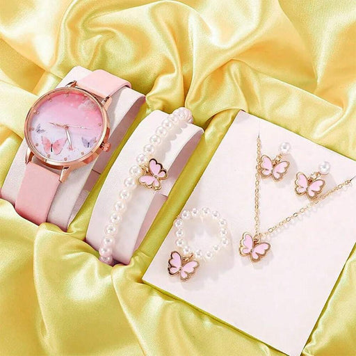 6 piezas/set Reloj de cuarzo para mujer con diseño de mariposa - Quierox - Tienda Online