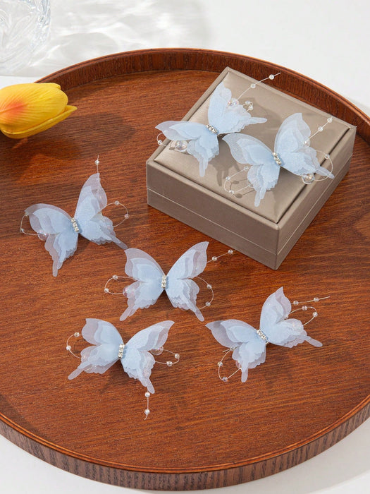6 pinzas para el cabello de mariposa con encaje, cristal y perlas de imitación - Quierox - Tienda Online