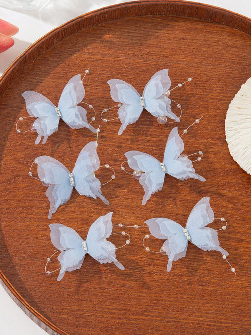6 pinzas para el cabello de mariposa con encaje, cristal y perlas de imitación - Quierox - Tienda Online