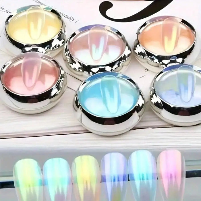 6 polvos de uñas Auroras, efecto espejo metálico, pigmento holográfico camaleón para uñas artísticas - Quierox - Tienda Online