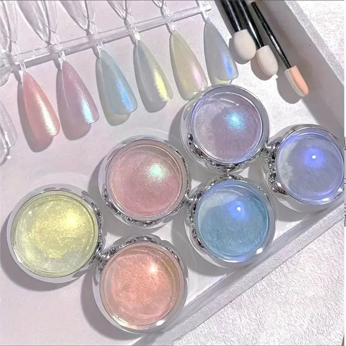 6 polvos de uñas Auroras, efecto espejo metálico, pigmento holográfico camaleón para uñas artísticas - Quierox - Tienda Online