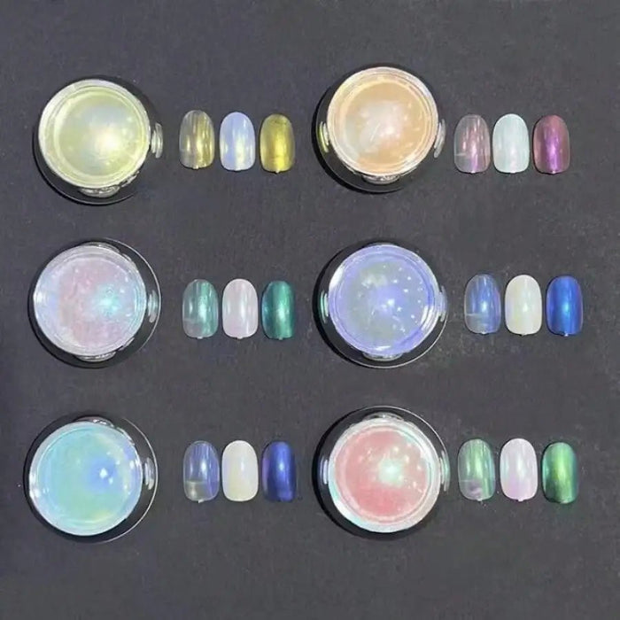 6 polvos de uñas Auroras, efecto espejo metálico, pigmento holográfico camaleón para uñas artísticas - Quierox - Tienda Online