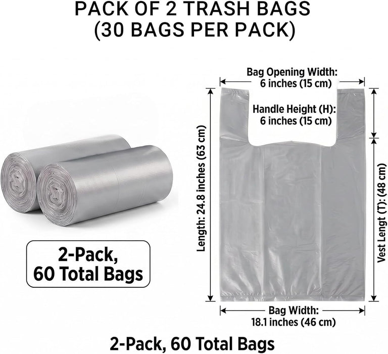 60 bolsas de basura con asas a prueba de fugas de plástico fuerte para cocina - Quierox - Tienda Online