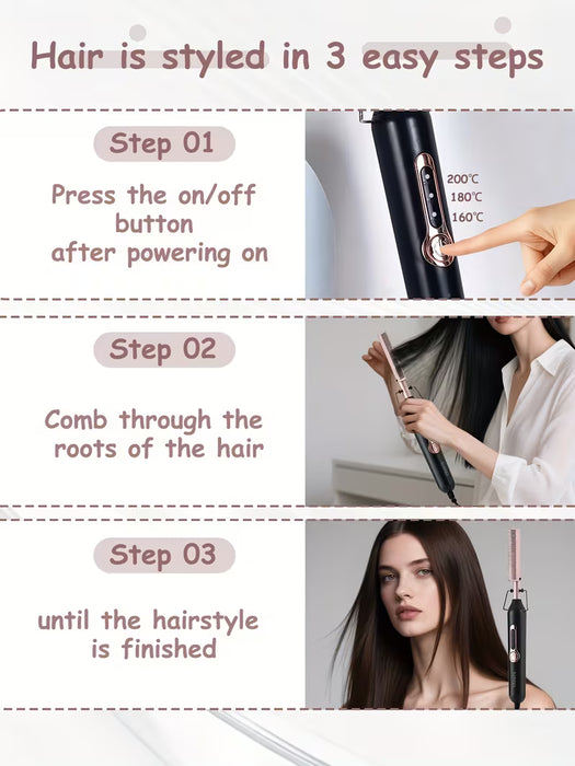 Peine Alisador Eléctrico para Peinar el Cabello, Apto para Uso en Cabello Húmedo y Seco