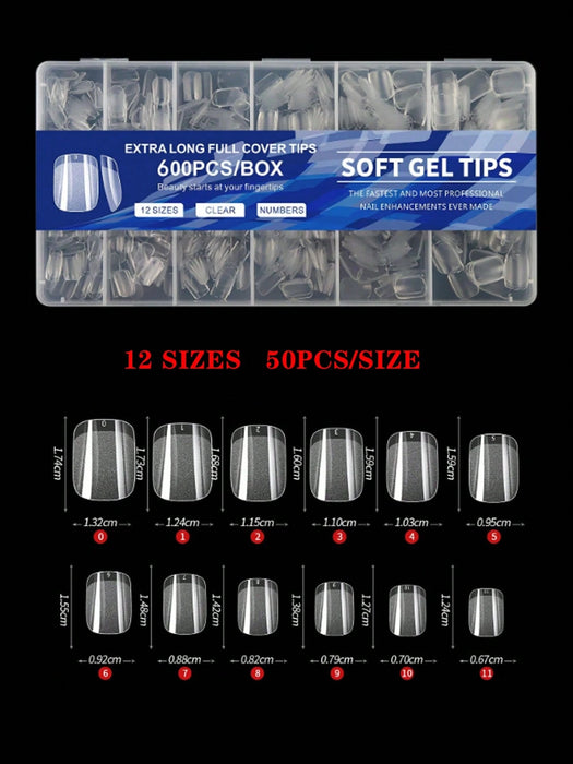 SHEIN 600 puntas de uñas postizas de cobertura total, puntiagudas, almendradas