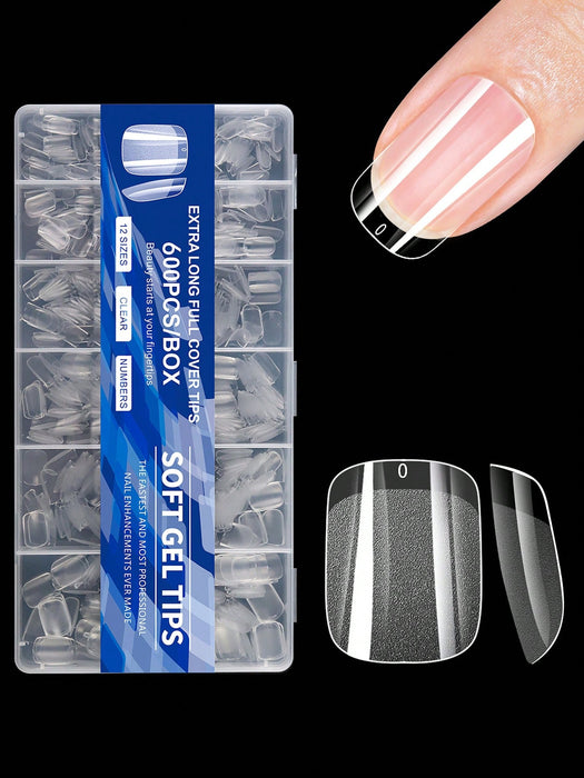 SHEIN 600 puntas de uñas postizas de cobertura total, puntiagudas, almendradas