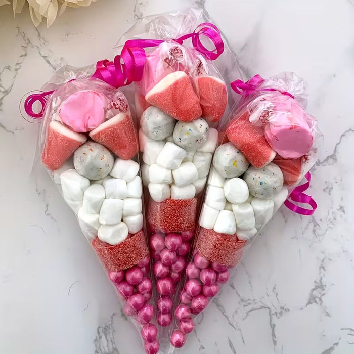 50 piezas Bolsa de Dulces DIY, Bolsa de Almacenamiento Cónica Transparente