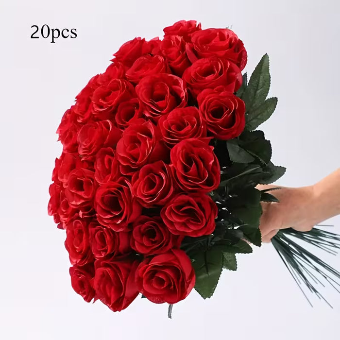Ramo de Rosas Artificiales con 20 Ramas, ramos simulados de rosas, flores de tela, flores artificiales