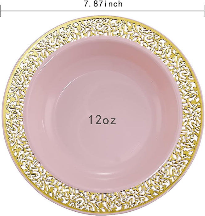 60pcs de tazones de plástico rosa dorado, borde de encaje dorado - Quierox - Tienda Online