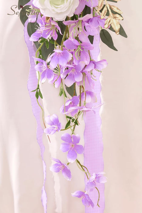 Serwalin Ramos de boda de rosas moradas de 11 pulgadas para novia, dama de honor