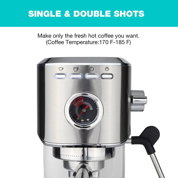Máquina de café espresso profesional de 20 barras con espumador de leche y varita de vapor