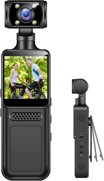 Cámara corporal 4K de vídeo, portátil con lente giratoria de 180 grados