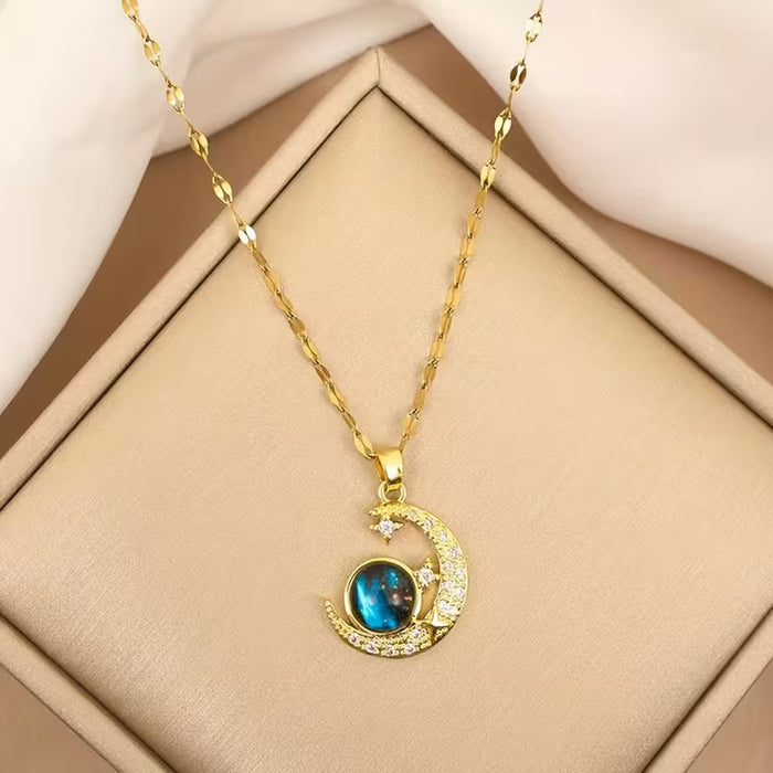 1pc Collar de Acero Inoxidable con Colgante de Diseño Luna Espacial, para Uso Diario