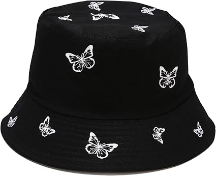 Umeepar Sombrero de pescador con bordado de mariposa, reversible, para mujeres