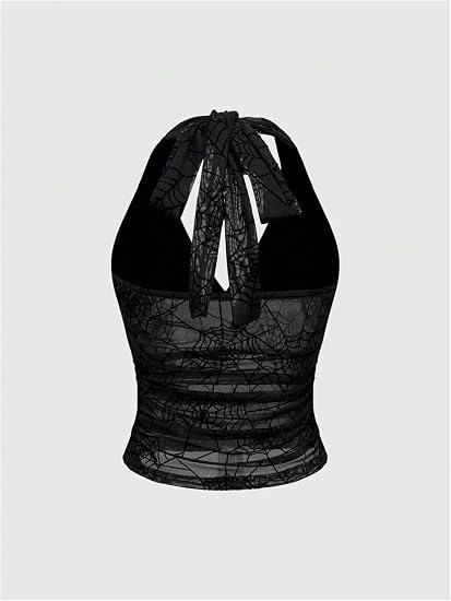 Verdusa Y2k Grunge Goth Halter Top De Malla Transparente Emo Rave