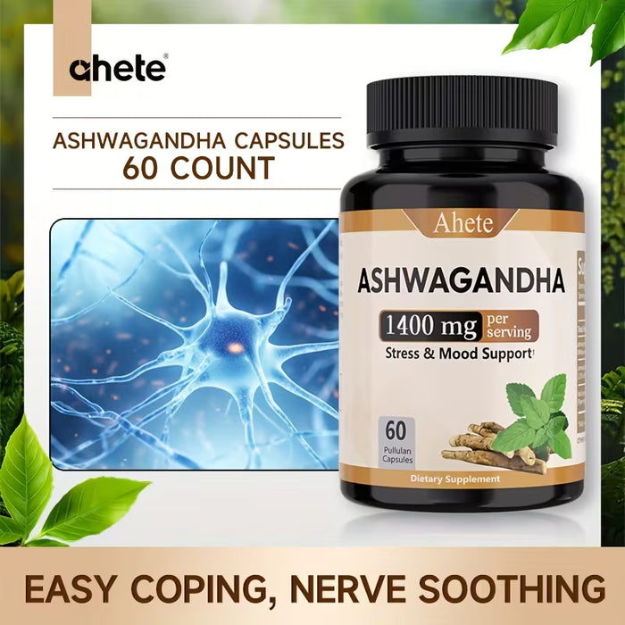 Extracto de Raíz de Ashwagandha 1400mg, Suplemento para Relajación y Apoyo del Ánimo