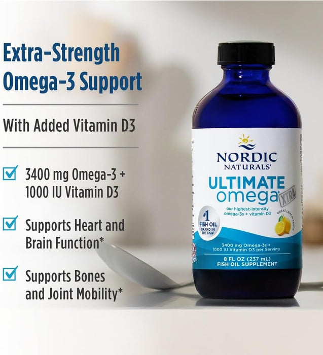 Nordic Naturals Ultimate Omega Xtra Liquid, sabor a limón, 8 onzas, 3400 mg de omega-3