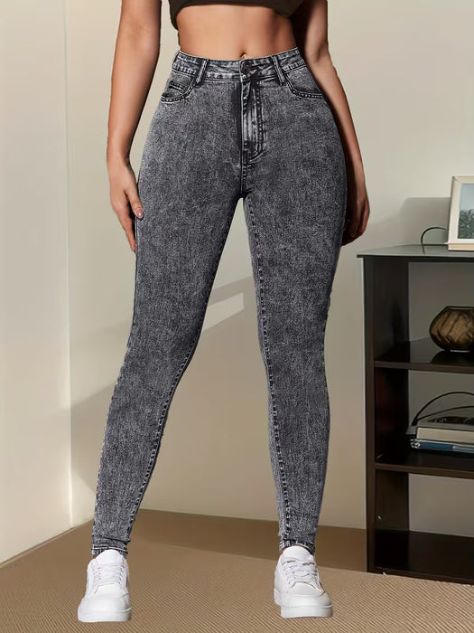 Jeans elegantes y ajustados para mujer con diseño de copos de nieve grises