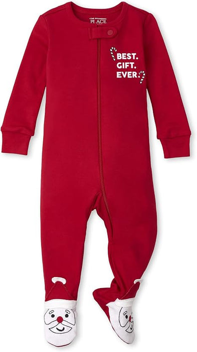 The Children's Place Conjunto de pijama de una pieza de algodón ajustado con estampado de navidad