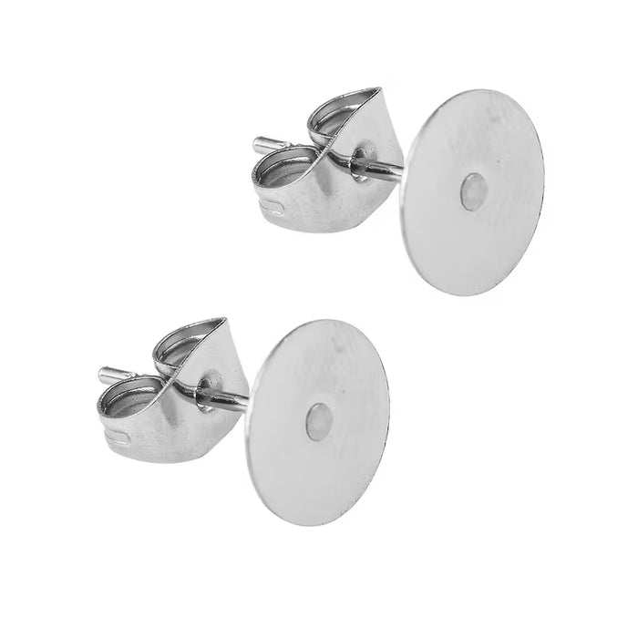 Paquete de 50 juegos de postes y traseras para aretes de acero inoxidable con parte trasera plana 0.2in