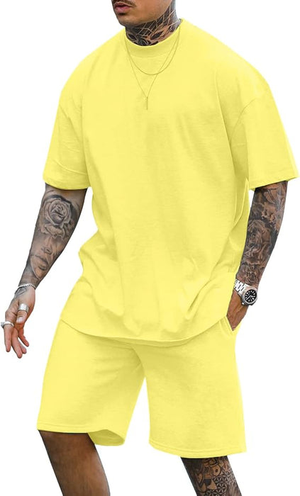 Lexiart Conjunto para hombre camiseta informal manga corta de corte oversize y pantalones cortos