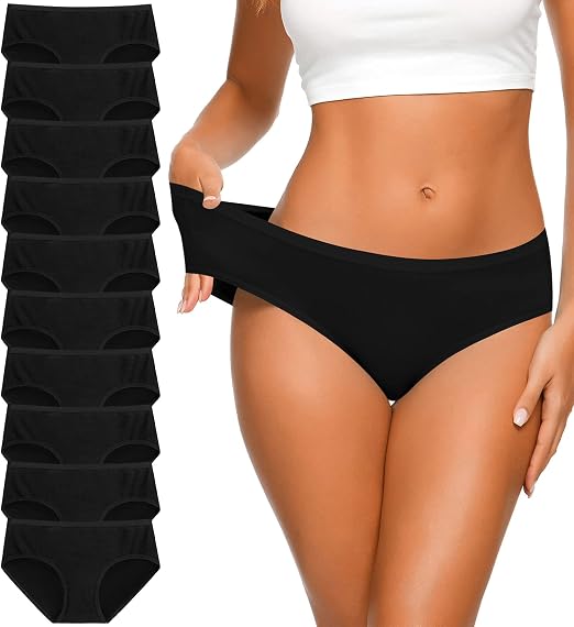 Eiggam Bragas de bikini de algodón para mujer, corte alto, cobertura completa