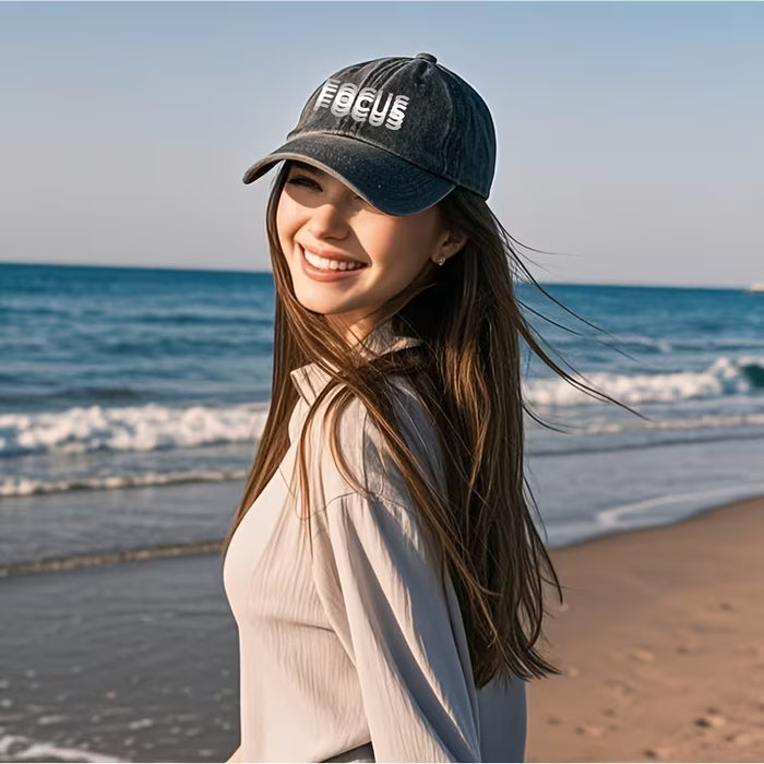 1 gorra de béisbol de algodón lavado con tema FOCUS, unisex