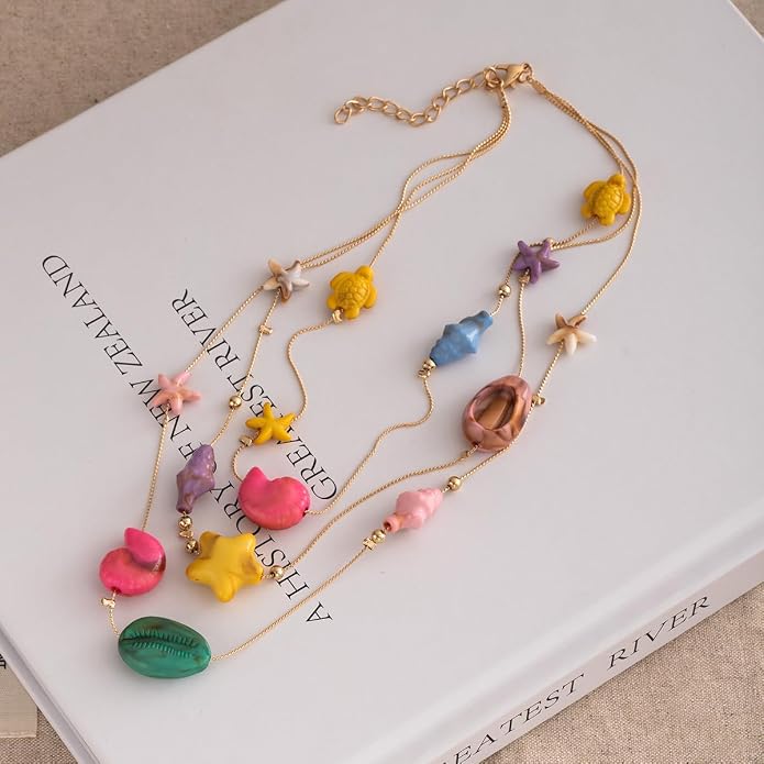 Collar con colgante de estrella de mar de moda para mujer, lindo collar