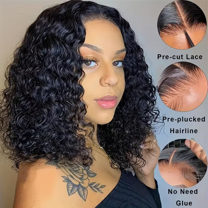 Peluca Bob sin pegamento cabello rizado para mujeres 14 inch
