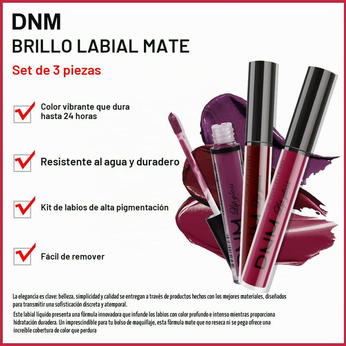 Juego de 3 lápices labiales líquidos color rojo oscuro, morado, ciruela, mate, para mujer