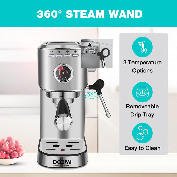 Máquina de café espresso profesional de 20 barras con espumador de leche y varita de vapor