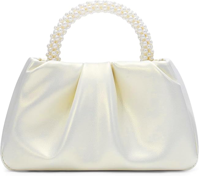 Bolsos de noche para mujer de mano con perlas de cuero suave