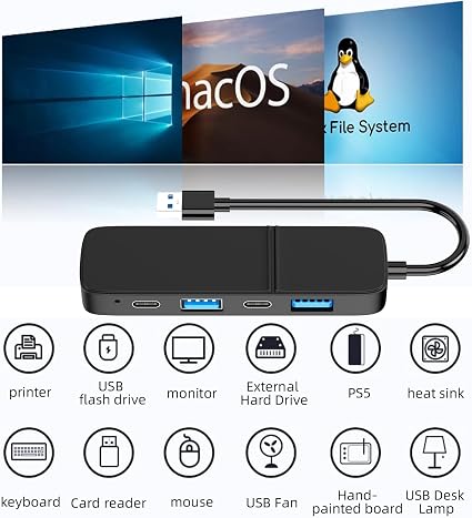 Adaptador USB a HDMI, concentrador USB C USB A 3.0 dual -5 en 1