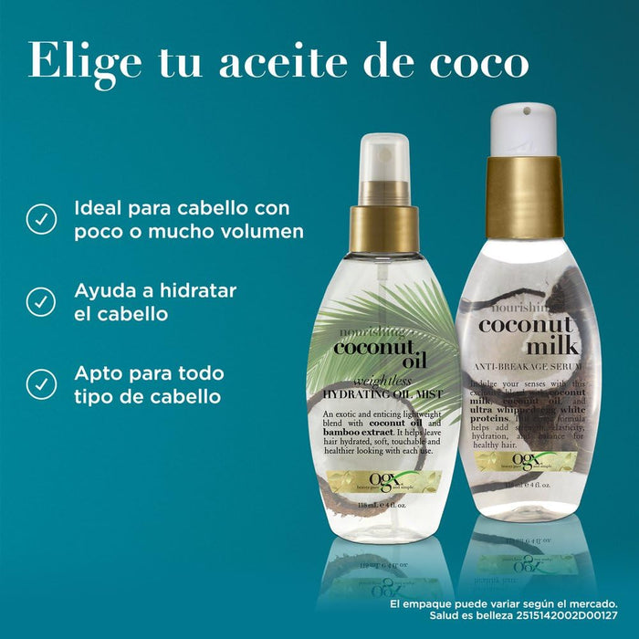 OGX Suero nutritivo + antirotura de leche de coco, 4 onzas líquidas
