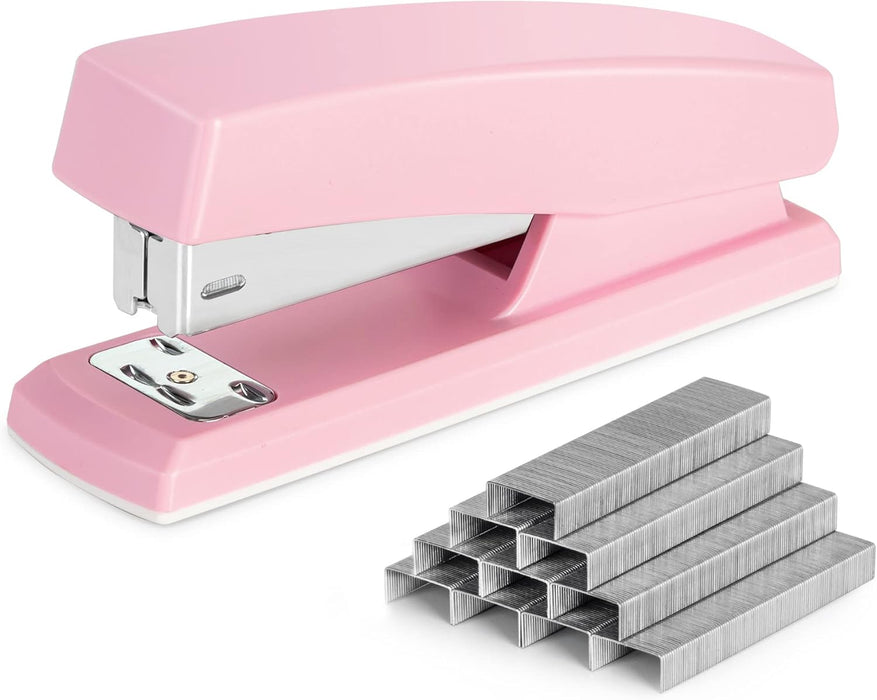 Deli grapadoras de escritorio con 640 grapas, capacidad para 25 hojas, color rosa