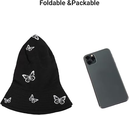 Umeepar Sombrero de pescador con bordado de mariposa, reversible, para mujeres