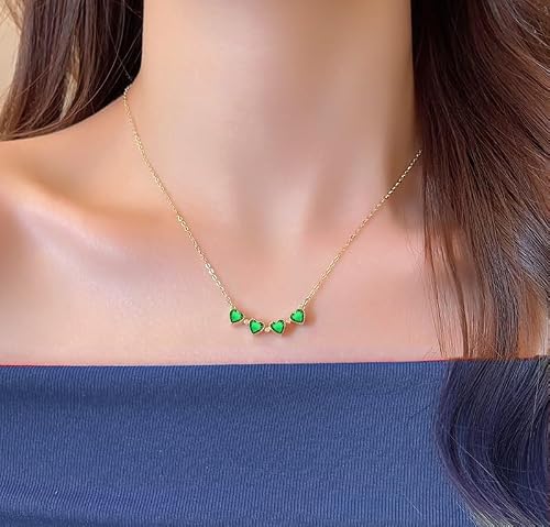 Collar con colgante de trébol de cuatro hojas verde esmeralda: de acero inoxidable