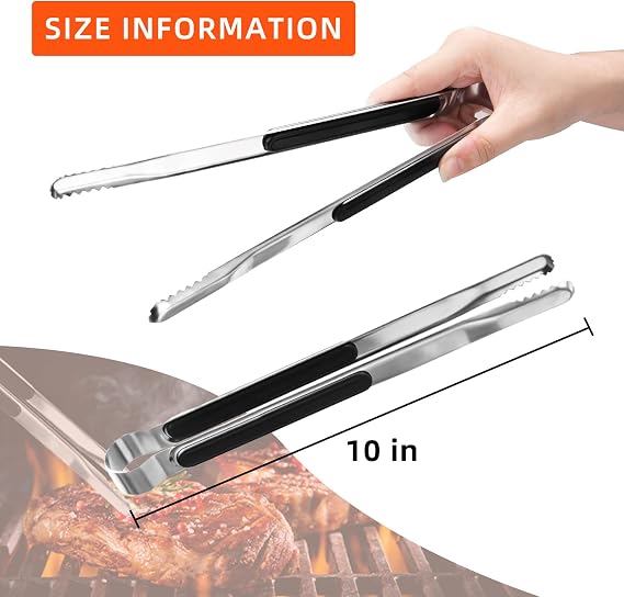 Pinzas de cocina de acero inoxidable XEVOM, paquete de 4, 25 cm (10 pulgadas)