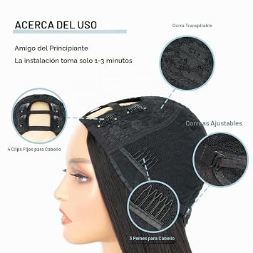 Peluca ondulada con parte en V, densidad del 180 % 26 pulg.