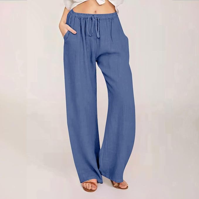 Pantalones de algodón, para mujer, ligeros, de talle alto y con bolsillos.