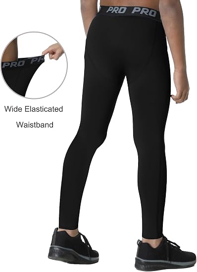 EXARUS Leggings de compresión para niños y jóvenes, pantalones deportivos