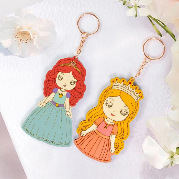 Llavero de princesa de madera, 12 piezas, dijes de madera sin terminar para manualidades