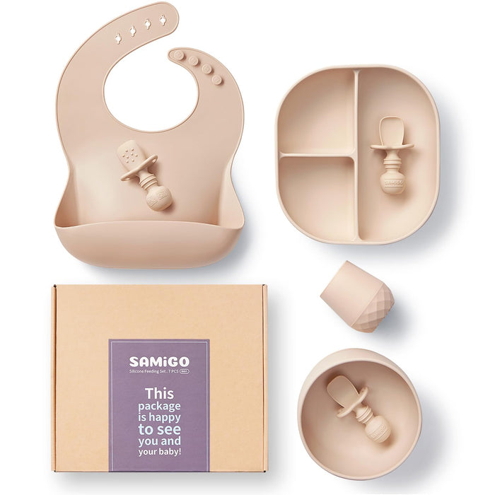 SAMiGO Juego de alimentación de silicona para bebés, juego de plato con ventosa