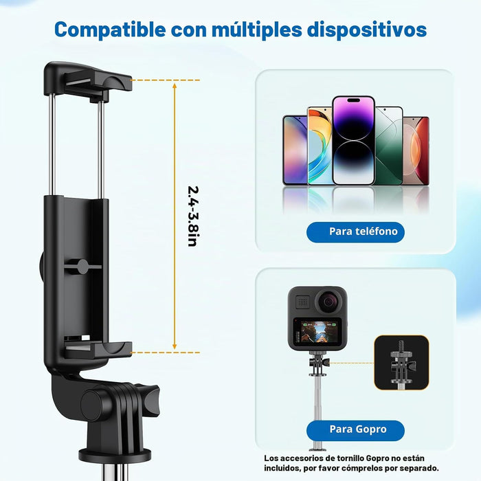 Trípode para selfie retráctil con control remoto inalámbrico para fotografía