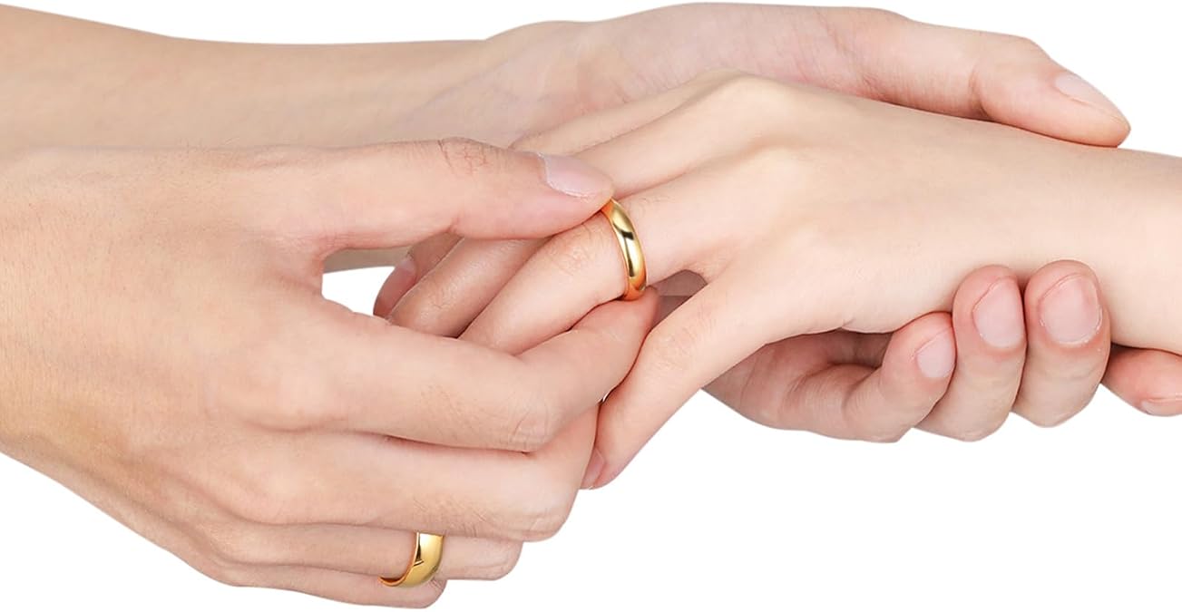 Anillo Tigrade dorado, titanio, cúpula plana, altamente pulido, anillo de matrimonio de ajuste cómodo