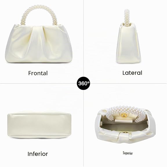 Bolsos de noche para mujer de mano con perlas de cuero suave