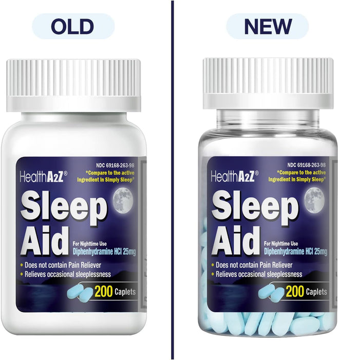 HealthA2Z Ayuda para dormir 200 cápsulas Difenhidramina HCl 25 mg